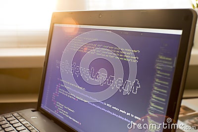 Web development phrase ASCII art inside real HTML code Stock Photo