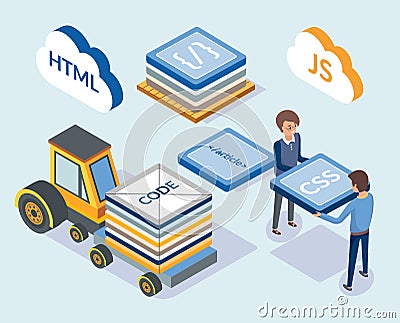 Web Development, Programmers and Coding Scripts Vector Illustration