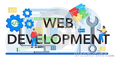 Web development typographic header. Website optimization and web page Vector Illustration