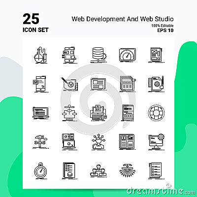 25 Web Development And Web Studio Icon Set. 100% Editable EPS 10 Files. Business Logo Concept Ideas Line icon design Vector Illustration