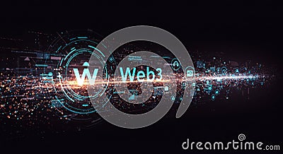 Web3 Digital Network with Blockchain Technology and Futuristic Design Stock Photo