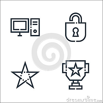 Web essentials line icons. linear set. quality vector line set such as cup, star, unlock Vector Illustration