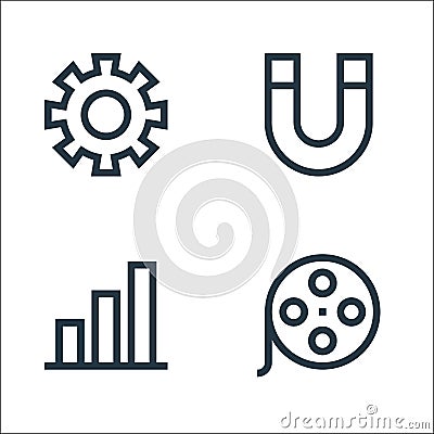 Web essentials line icons. linear set. quality vector line set such as film reel, bar chart, magnet Vector Illustration