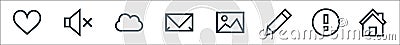 Web essentials line icons. linear set. quality vector line set such as home, warning, pen, image, email, cloud computing, mute Vector Illustration
