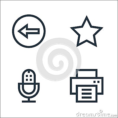 Web essentials line icons. linear set. quality vector line set such as printer, microphone, favorite Vector Illustration