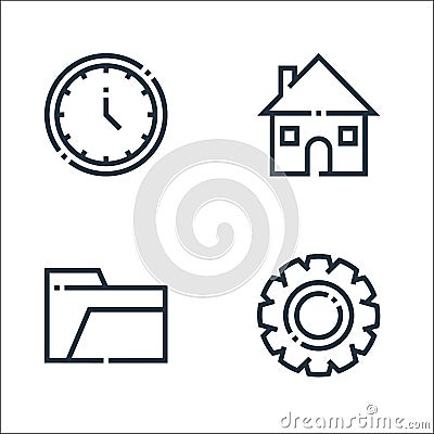 Web essentials line icons. linear set. quality vector line set such as settings, empty folder, home Vector Illustration