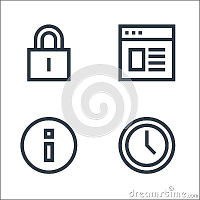 Web essentials line icons. linear set. quality vector line set such as time, information, browser Vector Illustration