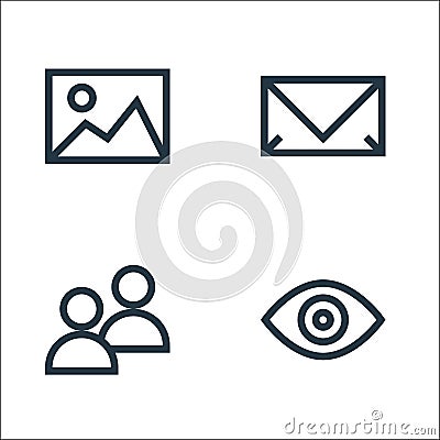 Web essentials line icons. linear set. quality vector line set such as view, users, email Vector Illustration