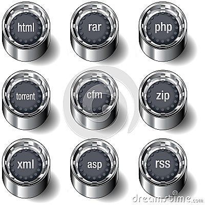 Web file extension icon set on vector buttons Vector Illustration