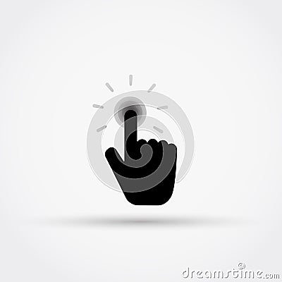 Finger pushing on the button. Click icon. Vector Illustration