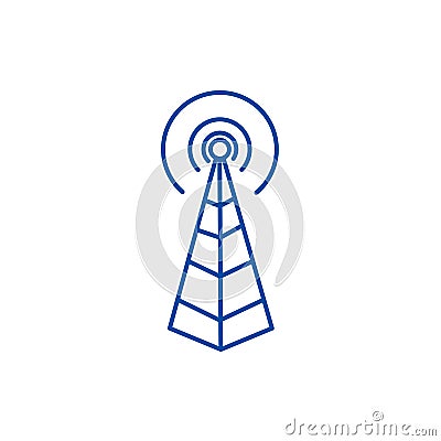 Frequency antenna,radio tower line icon concept. Frequency antenna,radio tower flat vector symbol, sign, outline Vector Illustration