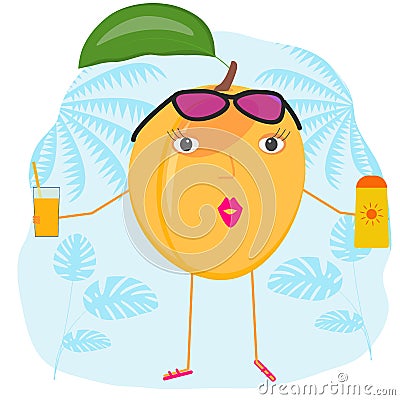 Funny apricot is resting at the resort. Vector Illustration