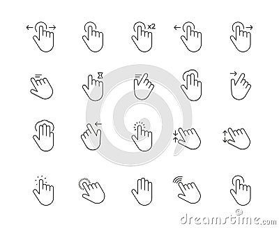 Web gesture hand icons. Simple icons with hand using smartphone, sign fingers touch, click, zoom, rotate, tap display Vector Illustration