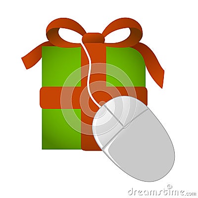 Web gift present with mouse Vector Illustration