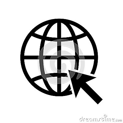 Web globe icon. Internet cursor sign. Global navigation symbol. Vector browsing image. Vector Illustration