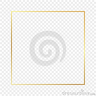 Gold glowing square frame isolated on transparent background Vector Illustration