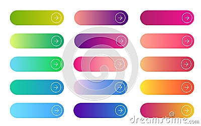 Web gradient button. Search, read more, next and continue submit buttons. Flat rectangular and rounded empty sign Vector Illustration