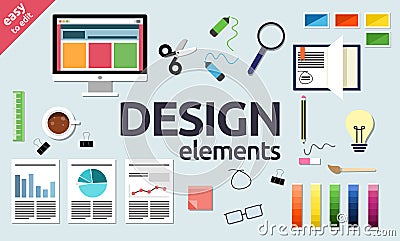 Web, Graphic Design, SEO and office elements and objects icons Stock Photo