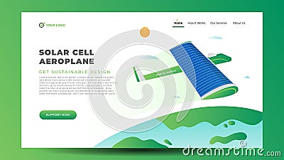 Modern Green Solar Aeroplane Airplane Electric Landing Page Web Template Stock Photo