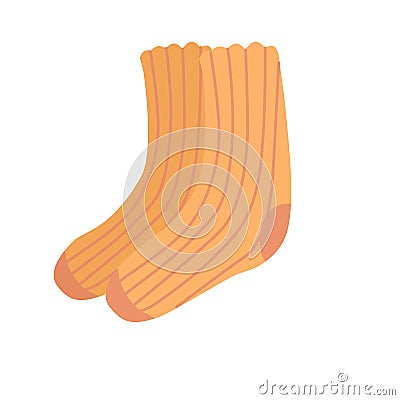 Hand drawn flat vector illustration of an orange pair warm socks Vector Illustration