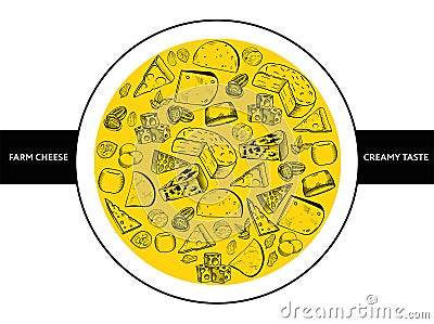 Cheese Vector illustration for menu, package and banners in sketch style Vector Illustration