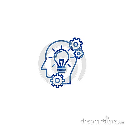 Head with lamp,idea generation line icon concept. Head with lamp,idea generation flat vector symbol, sign, outline Vector Illustration