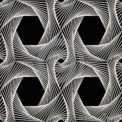 Hexagon black and white motion pattern in a swirling linear mesh Vector Illustration