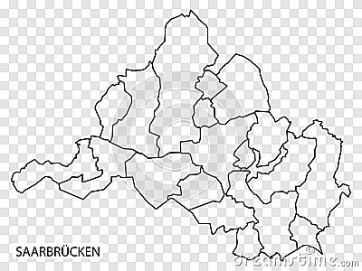 High Quality map of Saarbrucken is a city The Germany, with borders of the regions. Vector Illustration