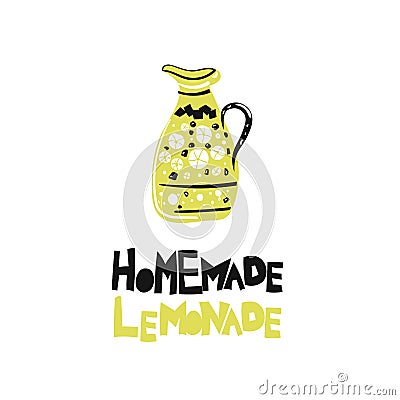 Homemade lemonade hand drawn lettering, natural drinks Vector Illustration