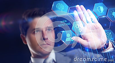 Web Hosting. The activity of providing storage space and access for websites. Business, modern technology, internet and networking Stock Photo