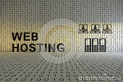 WEB HOSTING concept text sunlight 3D Cartoon Illustration