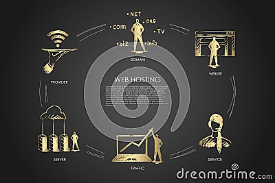 Web hosting, domain, website, traffic, provider concept Vector Illustration
