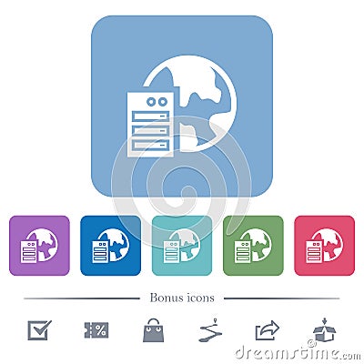 Web hosting flat icons on color rounded square backgrounds Stock Photo
