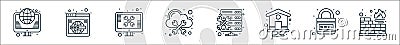 web hosting line icons. linear set. quality vector line set such as firewall, padlock, homepage, admin, cloud, repair, webpage Vector Illustration
