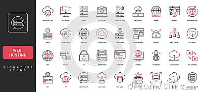Web hosting, server and database settings, domain and firewall, backup line icon set Vector Illustration
