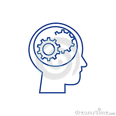 Human head with gears line icon concept. Human head with gears flat vector symbol, sign, outline illustration. Vector Illustration