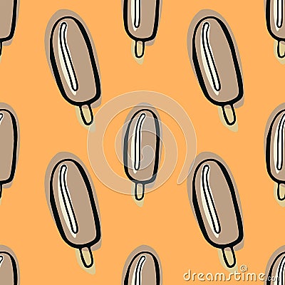 Ice cream lolly seamless pattern on a yellow background. Hand drawn doodle Cartoon Illustration