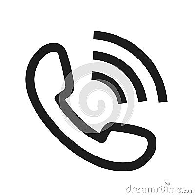 Phone call icon in black with waves Vector Illustration