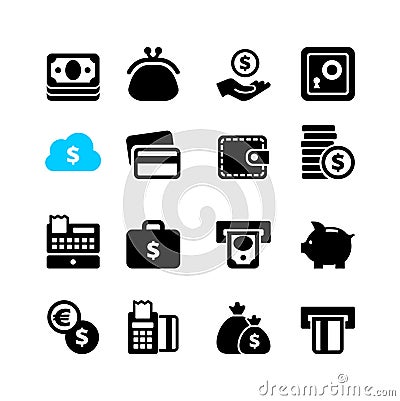 Web icon set - money, cash, card Vector Illustration