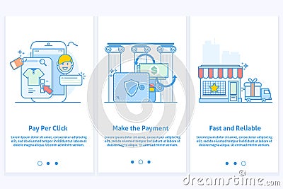 Web icons for e-commerce and Internet banking. Template for mobile app and web site. Modern blue interface UX UI GUI Vector Illustration