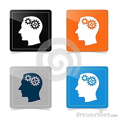 Web icons of head and gears. Human brain concept Vector Illustration