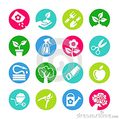 Web icons set - Gardening, tools, flowers Vector Illustration