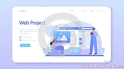 Web integration web banner or landing page. Website layout converting Vector Illustration