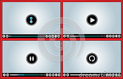 Web or Internet based Glossy Video Player differen Vector Illustration