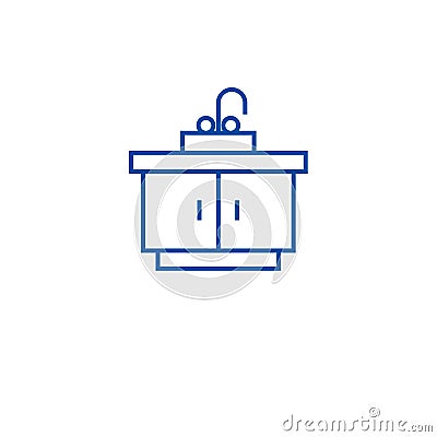 Kitchen sink line icon concept. Kitchen sink flat vector symbol, sign, outline illustration. Vector Illustration
