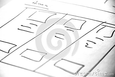 Web layout sketch paper Book, mobile and web sketch Stock Photo