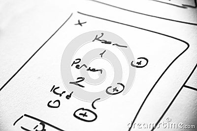 Web layout sketch paper Book, mobile and web sketch Stock Photo