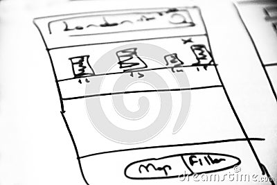 Web layout sketch paper Book, mobile and web sketch Stock Photo
