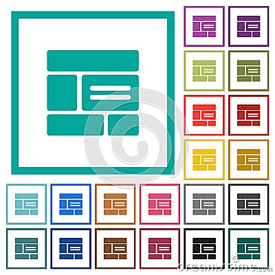 Web layout solid flat color icons with quadrant frames Vector Illustration