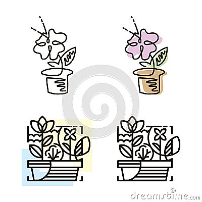 Web line icon. Flower in a pot. Line art icon. Vector Illustration